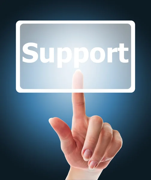 Female hand pushing support button — Stock Photo, Image