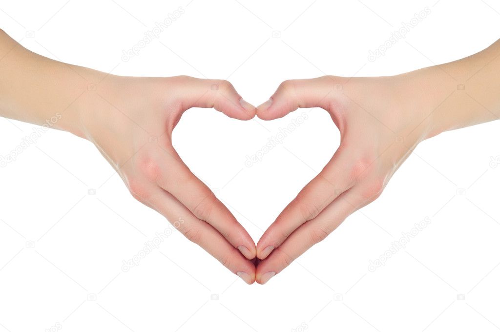 Female hands in the form of heart isolated on white background