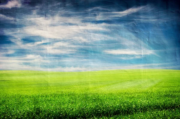 Paisagem texturizada grunge com campo e céu — Fotografia de Stock
