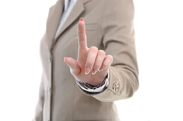 Hand im Anzug berührt etwas mit den Fingern — Stockfoto