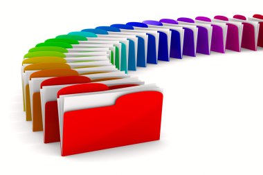 Multicolor computer folder on white background. Isolated 3d imag