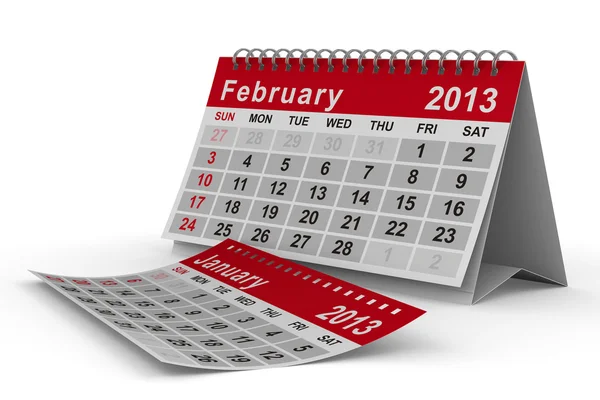 2013 year calendar. February. Isolated 3D image — Stock Photo, Image