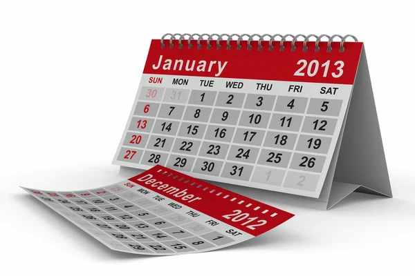 2013 évben naptár. Január. Elszigetelt 3D-s kép — Stock Fotó