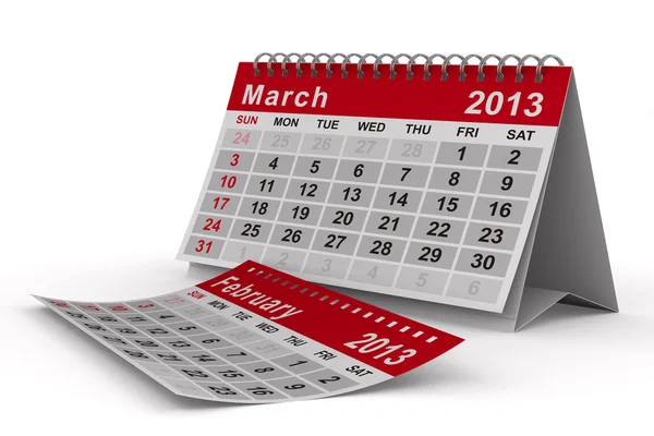2013 年日历。3 月。孤立的 3d 图像 — 图库照片