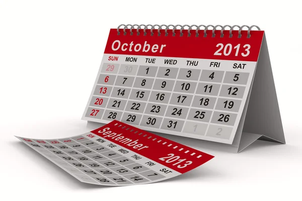 Calendario del año 2013. Octubre. Imagen 3D aislada — Foto de Stock