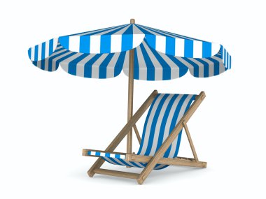 Deckchair and parasol on white background. Isolated 3D image clipart