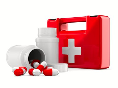 First aid kit on white background. Isolated 3D image clipart