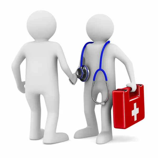 Médico e paciente em fundo branco. Imagem 3D isolada — Fotografia de Stock