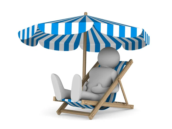 Liegestuhl und Sonnenschirm auf weißem Hintergrund. isoliertes 3D-Bild — Stockfoto
