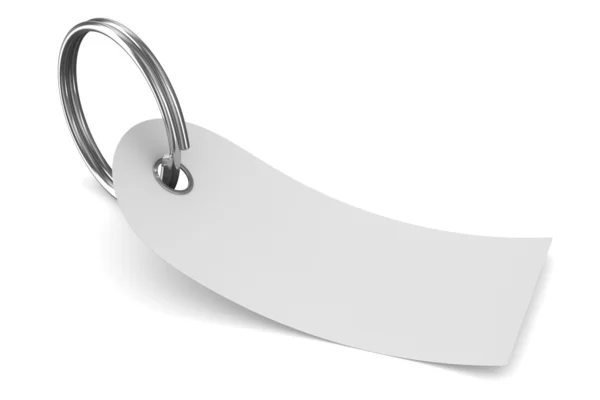 Etiqueta e anel metálico sobre fundo branco. Imagem 3D isolada — Fotografia de Stock