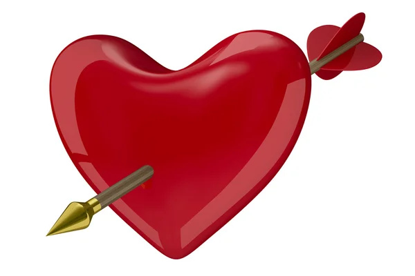 Corazón y flecha sobre fondo blanco. Imagen 3D aislada — Foto de Stock