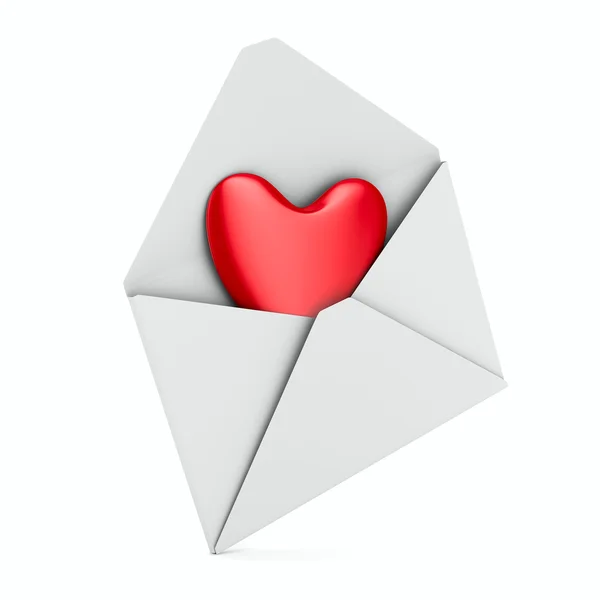 Coração em envelope no fundo branco. Imagem 3D isolada — Fotografia de Stock
