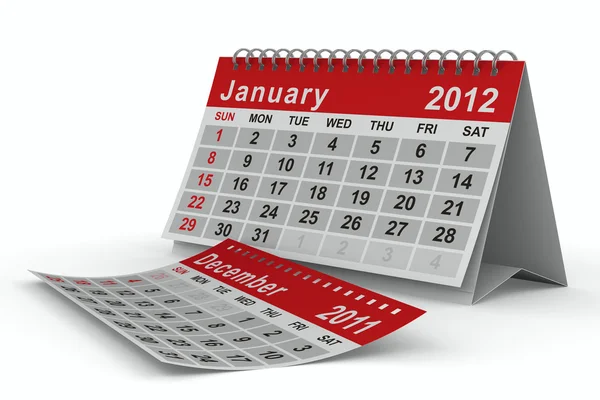 2012 年日历。1 月。孤立的 3d 图像 — 图库照片