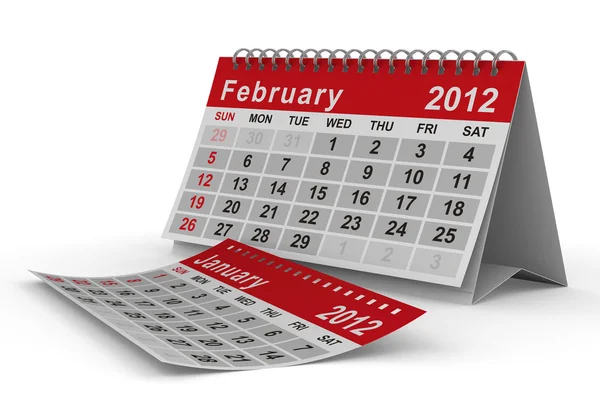 2012 évi naptár. február. elszigetelt 3D-s kép — Stock Fotó