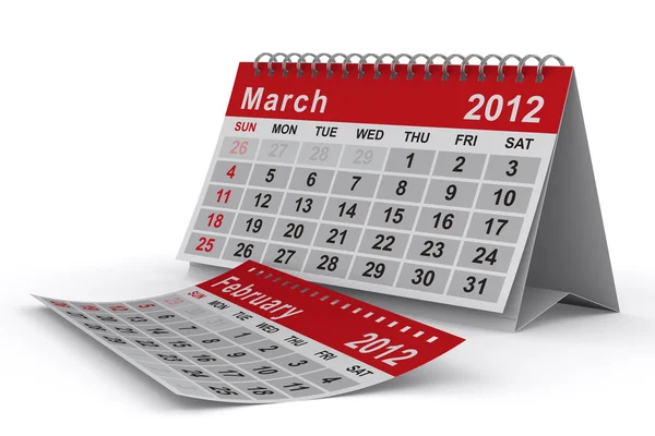 Calendario annuale 2012. Marzo. Immagine 3D isolata — Foto Stock