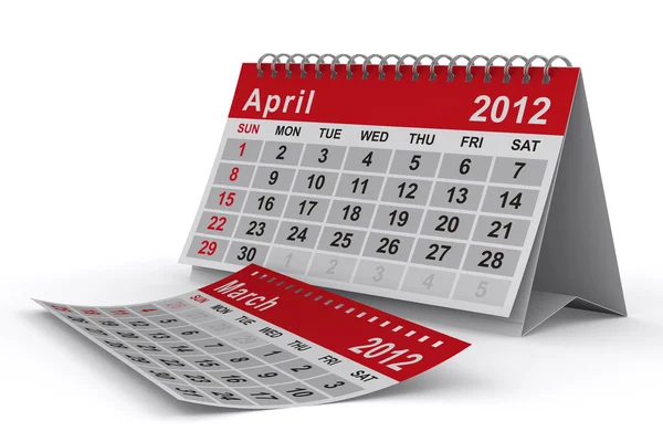 Kalendarz 2012 roku. kwietnia. na białym tle obraz 3d — Zdjęcie stockowe