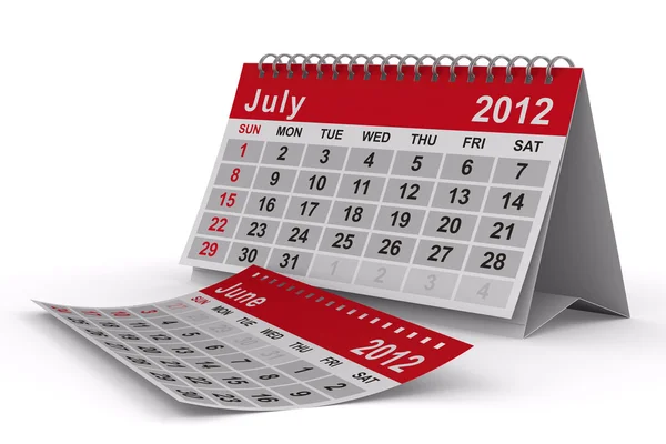 2012 calendario del año. Julio. Imagen 3D aislada — Foto de Stock