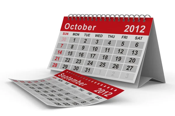 2012 year calendar. October. Isolated 3D image — Stock Photo, Image