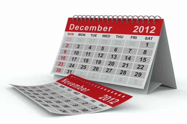 Kalendarz 2012 roku. grudnia. na białym tle obraz 3d — Zdjęcie stockowe