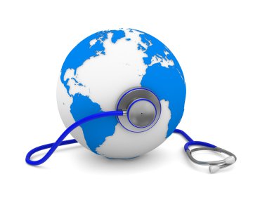 Stethoscope and globe on white background. Isolated 3D image clipart