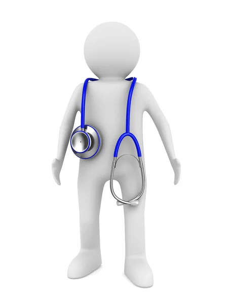 Arts met een stethoscoop op witte achtergrond. geïsoleerde 3D-beeld — Stockfoto