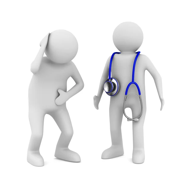 Médico e paciente em fundo branco. Imagem 3D isolada — Fotografia de Stock