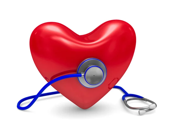 Stethoskop und Herz auf weißem Hintergrund. isoliertes 3D-Bild — Stockfoto