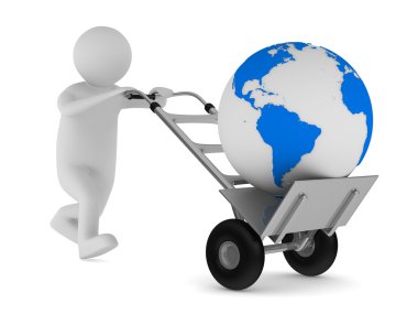 Hand truck and globe on white background. Isolated 3D image clipart