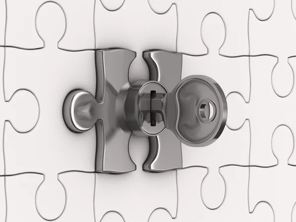 Puzzle with key. 3D image — Stock Photo, Image