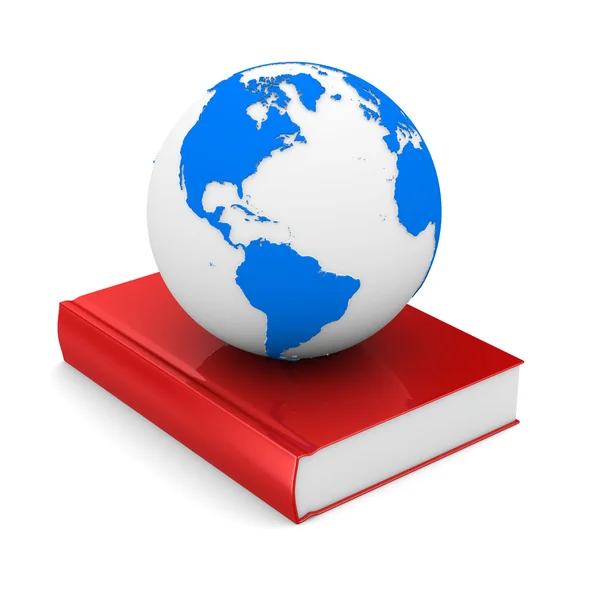 Closed book and globe on white background. Isolated 3D image — Stock Photo, Image