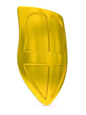 Gold shield on white background. isolated 3D image clipart