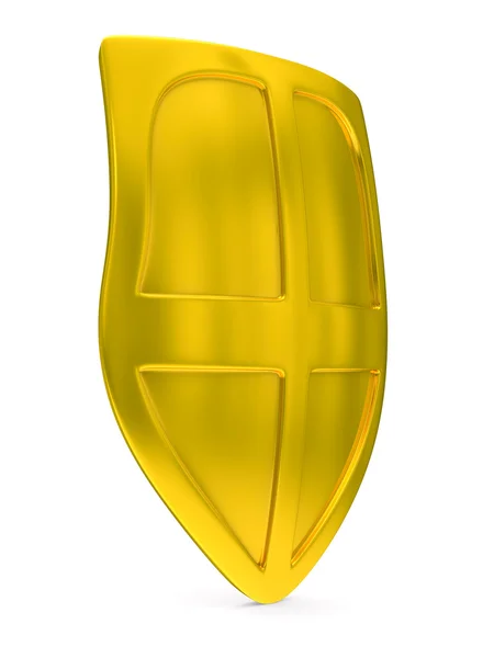 Золотой щит на белом фоне. изолированное 3D изображение — стоковое фото