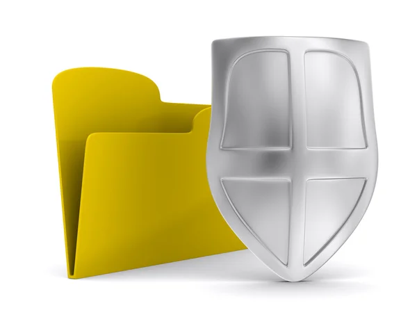 Yellow computer folder with shield. Isolated 3d image — Stock Photo, Image