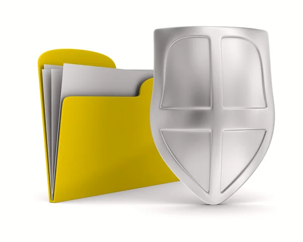 Carpeta amarilla con escudo. Imagen aislada en 3D — Foto de Stock