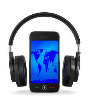 Phone and headphone on white background. Isolated 3D image clipart