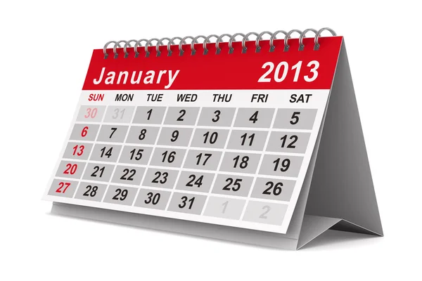 2013 年日历。1 月。孤立的 3d 图像 — 图库照片
