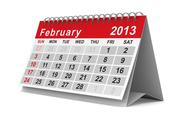 Ημερολογιακό έτος 2013. Φεβρουαρίου. απομονωμένες 3d εικόνας — Φωτογραφία Αρχείου