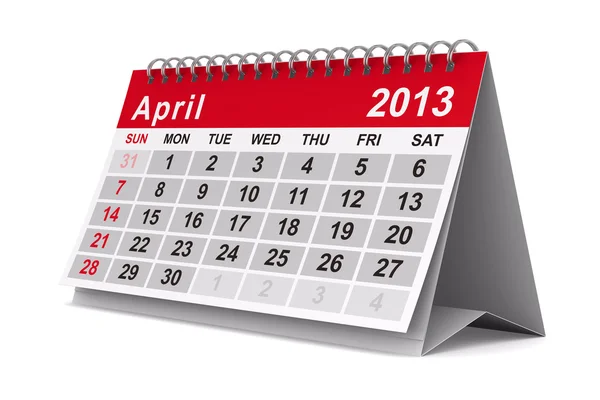 Календарь 2013 года. Эйприл. Изолированное 3D изображение — стоковое фото