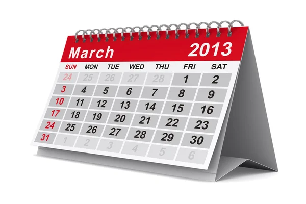 Calendario del año 2013. Marzo. Imagen 3D aislada — Foto de Stock