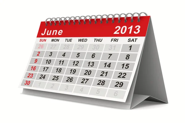 Kalendarz 2013 roku. czerwca. na białym tle obraz 3d — Zdjęcie stockowe