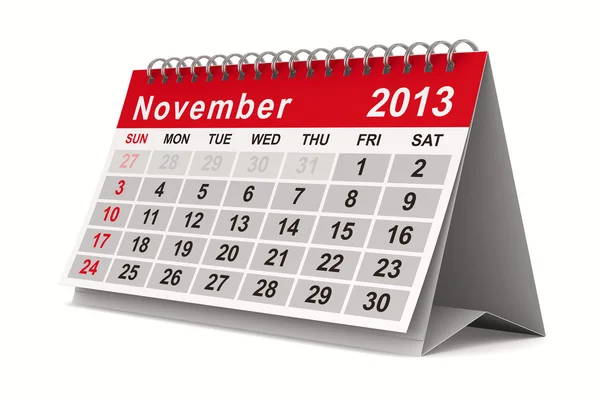 Kalendář pro rok 2013. listopadu. izolované 3d obraz — Stock fotografie