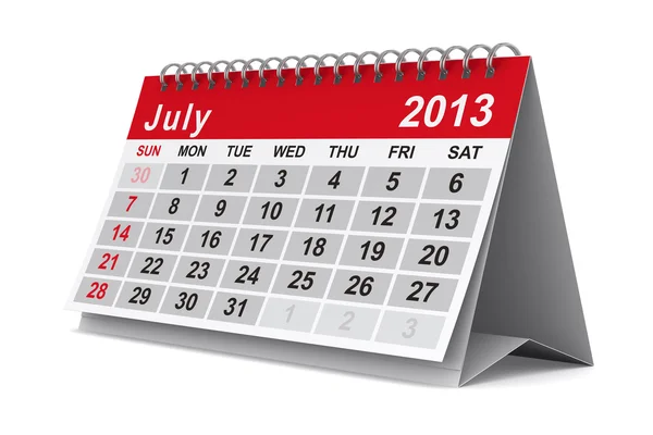 Kalendář pro rok 2013. červenec. izolované 3d obraz — Stock fotografie