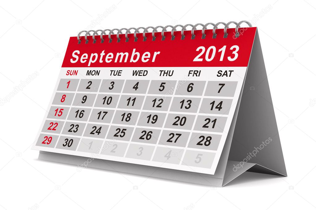 2013 year calendar. September. Isolated 3D image