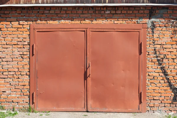 Red metal doors