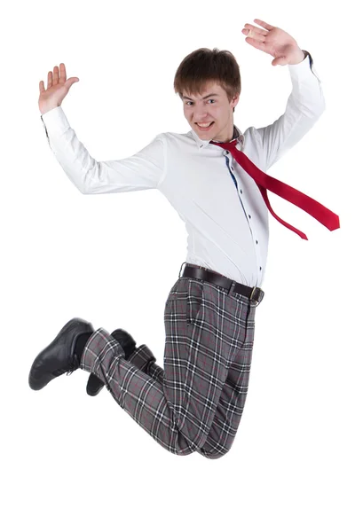 Funny jumping student — Stock Photo, Image