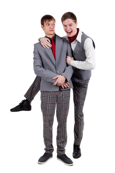 Funny students in checkered pants — Stock Photo, Image