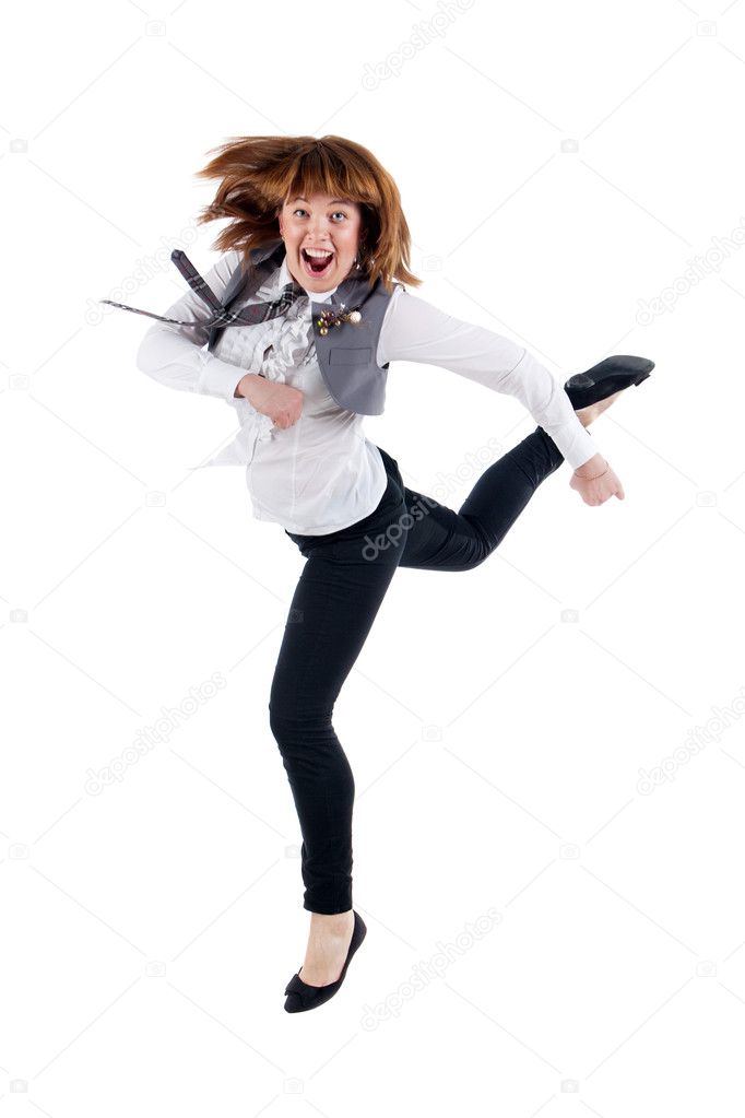 Jumping student girl
