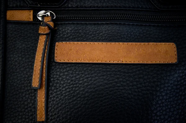 Black Zipper On A Leather Bag — Stock Photo, Image