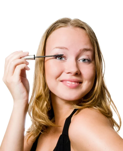 Model krijgen mascara toegepast. — Stockfoto