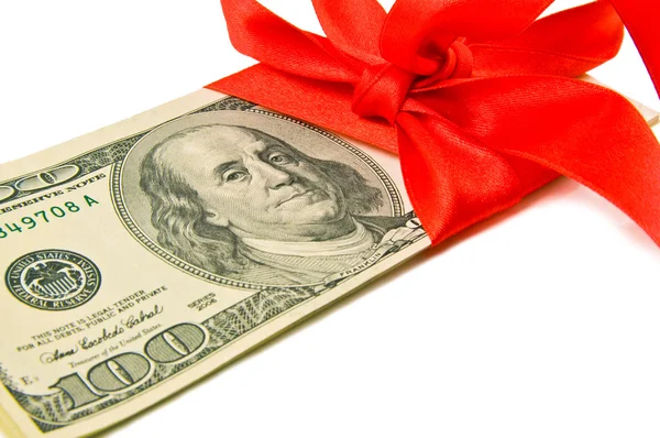 Dinero atado cinta roja para regalo — Foto de Stock